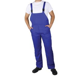 Uniforme/UNIFORME LUCRU/Halate si Costume de Lucru - Pantaloni de lucru cu pieptar unisex SAL Premium, elastic la spate, 3 buzunare, albastri, L