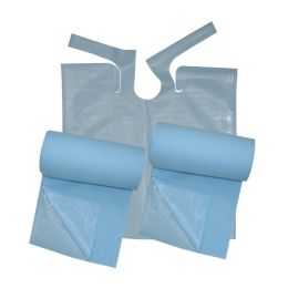 Dental Practice/DOCTOR AND PATIENT PROTECTION/Patient Bibs - Bavoirs bleus avec attaches PRIMA, 61x53cm, 80 pièces/rouleau