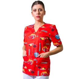 Uniforms and Tailoring/PROFESSIONAL UNIFORMS/Unisex Costumes - Bluza medicala unisex VED Imprimeu, maneca scurta, 3 buzunare, model pediatric cu masinute, XL