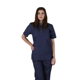 Uniforms and Tailoring/PROFESSIONAL UNIFORMS/Unisex Costumes - Bluza UNISEX DENIM, maneca scurta, 3 buzunare, inchidere tip TUNICA cu 3 nasturi